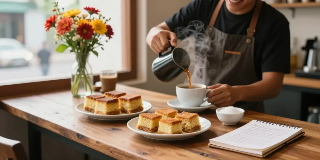 rokok88 login for bolu bakar at a cozy café with coffee and fresh treats